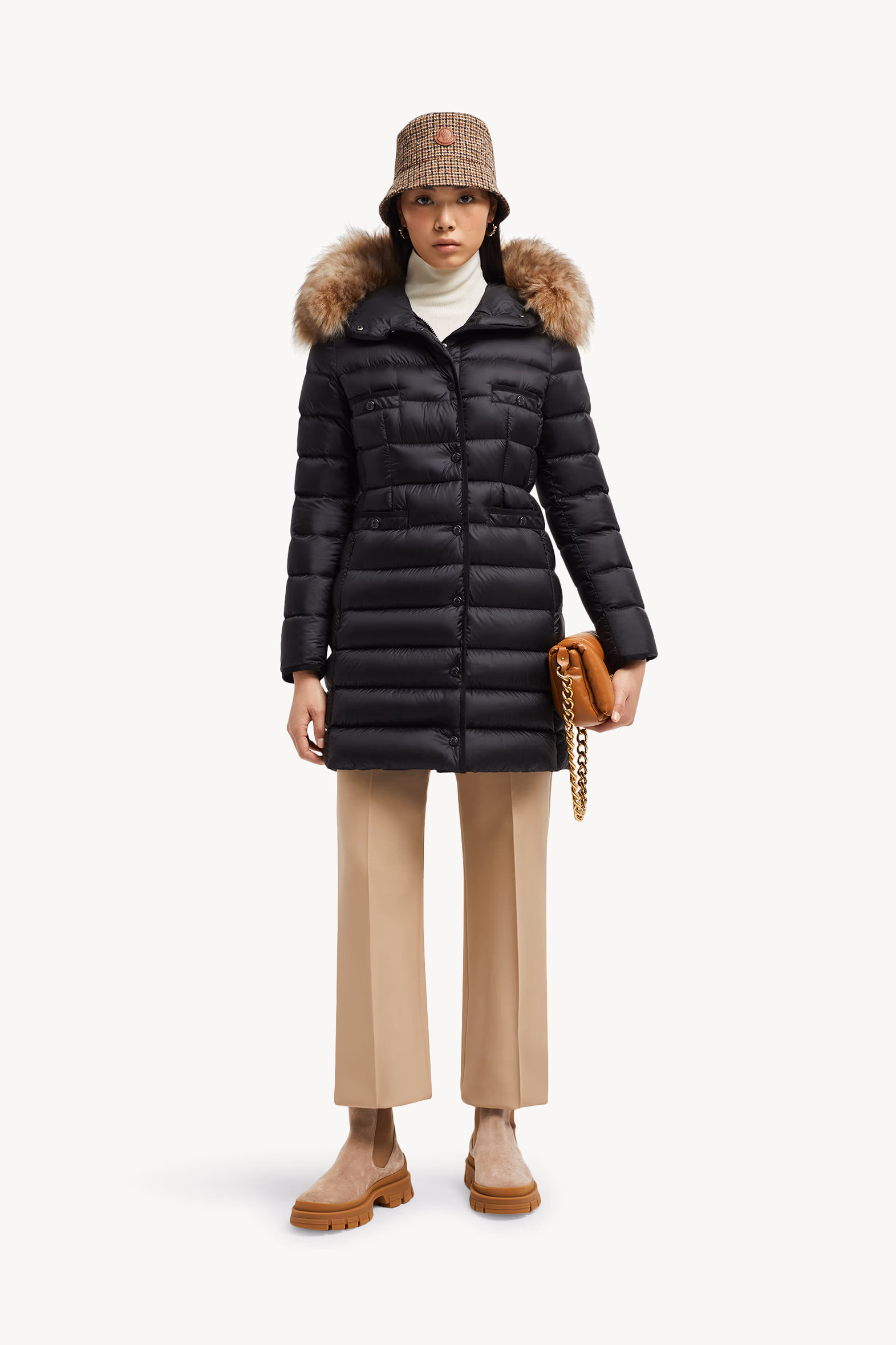 Hirmafur Hooded Shearling Long Down Jacket Black Moncler 0